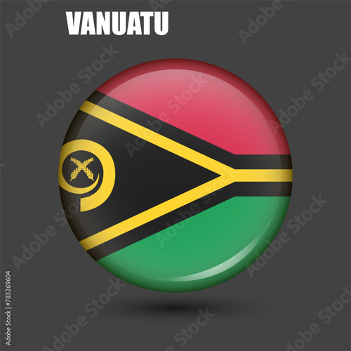 The national flag of Vanuatu is in the shape of a circle.Vector.Round 3d flag icon withhigh detail.Spherical illustration of the flag.