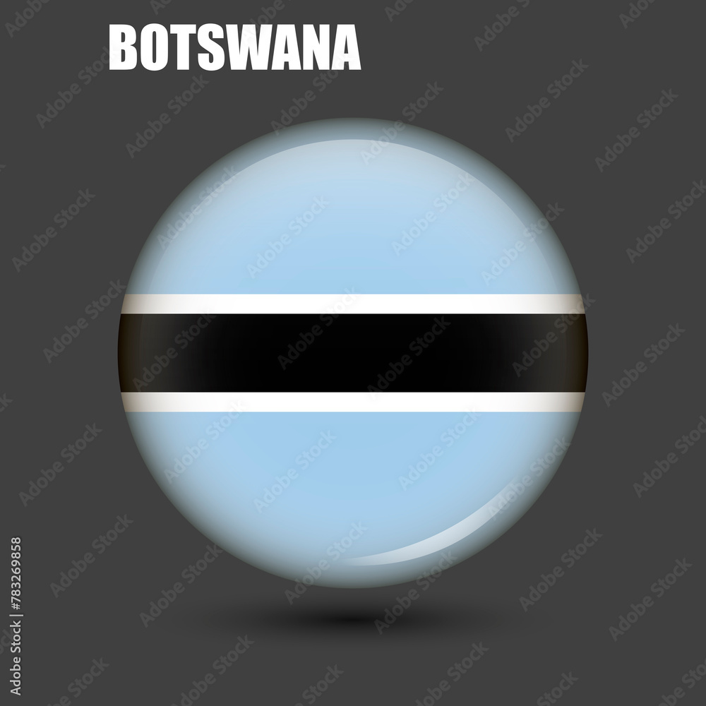 The national flag of Botswana is in the shape of a circle.Vector.Round 3d flag icon withhigh detail.Spherical illustration of the flag. The national flag of Botswana is in the shape of a circle.Vector.Round 3d flag icon withhigh detail.Spherical illustration of the flag.