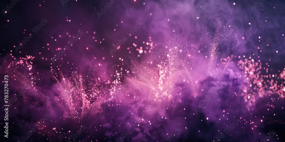 A vibrant display of purple and pink fireworks lighting up the night sky. Perfect for celebrations and events - obrazy, fototapety, plakaty 