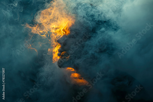 Mysterious Portrait of Man Enveloped in Smoke and Orange Light