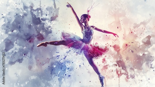 A woman in a tutu gracefully dances in mid-air. Perfect for dance or performance concepts