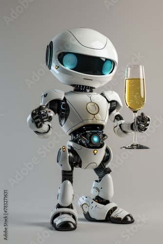 A robot holding a glass of champagne. Perfect for futuristic themed designs