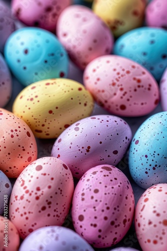 A close up of a pile of chocolate eggs, perfect for Easter promotions