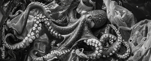 Black and white photo of an octopus, perfect for marine themed designs