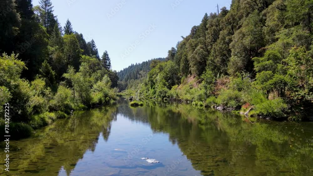 Forest stream, lazy river, green trees, mountains Forest stream, lazy river, green trees, mountains