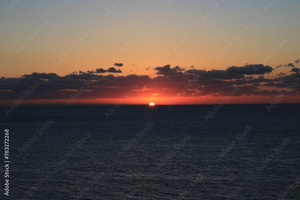 sunset over the sea with cloudy sky