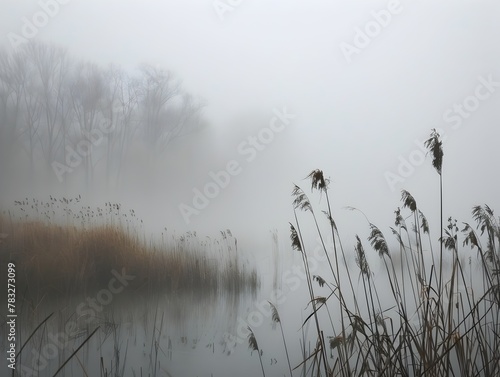 Eerie Gothic Fog Shrouding the Mysterious Marshlands in a Blanket of White Mist