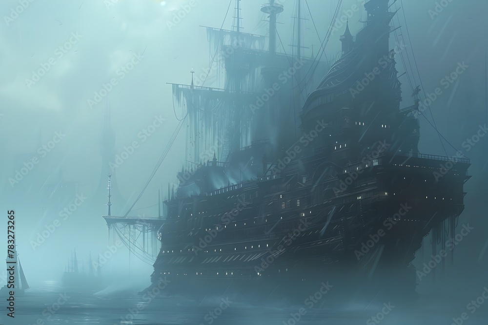 Gothic Phantom Voyage:Ethereal Ship Sailing Through Mysterious Fog Gothic Phantom Voyage:Ethereal Ship Sailing Through Mysterious Fog
