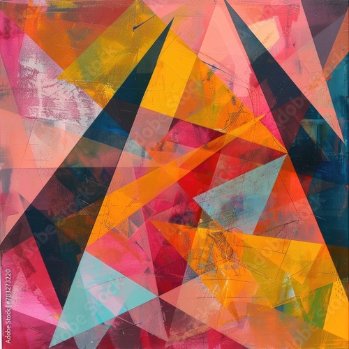 Abstract composition of overlapping triangles in vibrant colors