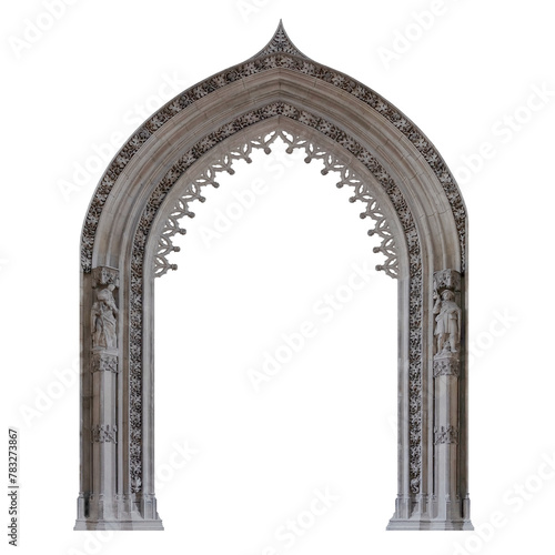 Elements of architectural decorations of buildings. Old wall with arch. Gothic pattern.