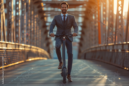 Young businessman rides an electric scooter to go to work in the city. © S photographer