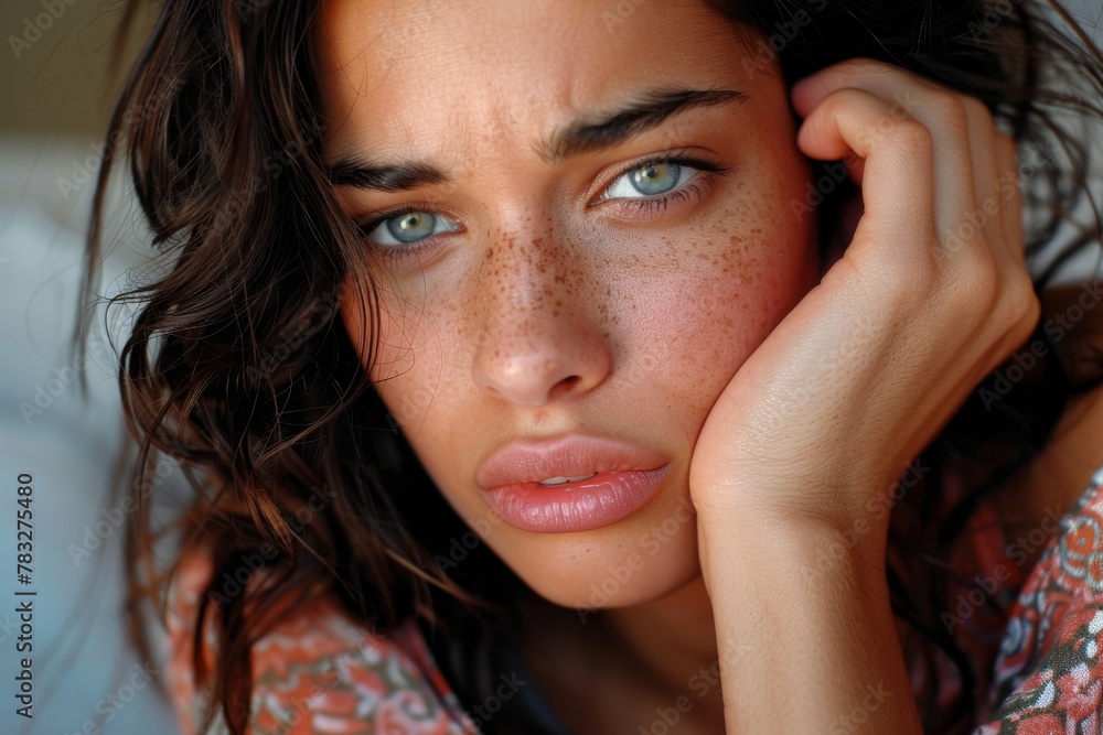 Contemplative Woman with Freckles Contemplative Woman with Freckles