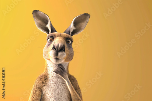 Thoughtful Kangaroo Posing with Hand on Chin Against Yellow Background