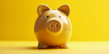 A bright yellow piggy bank stands out with a beaming presence against a matching yellow backdrop, symbolizing savings and financial optimism