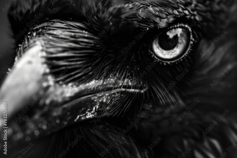 Detailed shot of a black bird's face, suitable for various projects Detailed shot of a black bird's face, suitable for various projects