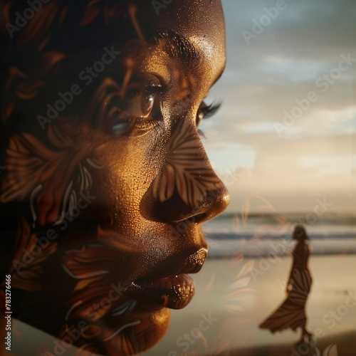 a foreground soft bowns African American woman  photo