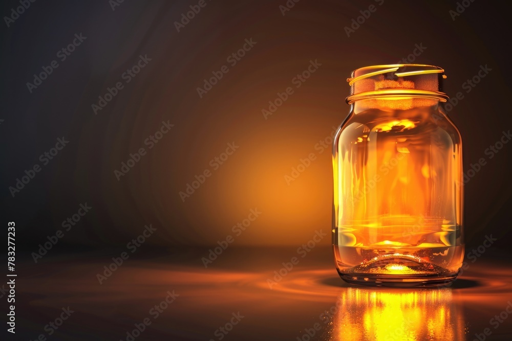 Glass jar filled with liquid on a table, suitable for various concepts Glass jar filled with liquid on a table, suitable for various concepts