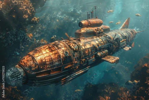 A submarine floating in the ocean, suitable for marine themed projects photo