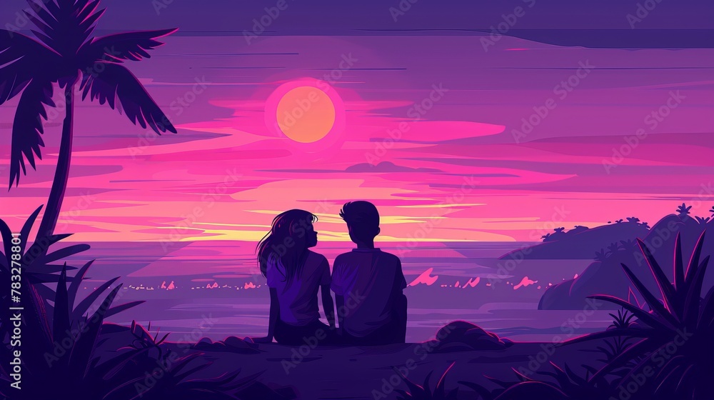 Couple watching sunset on beach