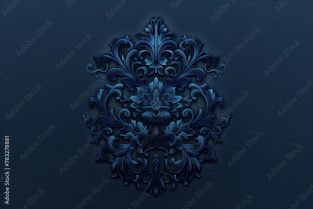 Lavish midnight blue damask wallpaper, ideal for adding a touch of classic luxury to interiors, event backgrounds, or graphic designs. - obrazy, fototapety, plakaty 
