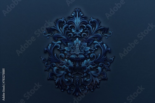 Lavish midnight blue damask wallpaper, ideal for adding a touch of classic luxury to interiors, event backgrounds, or graphic designs.