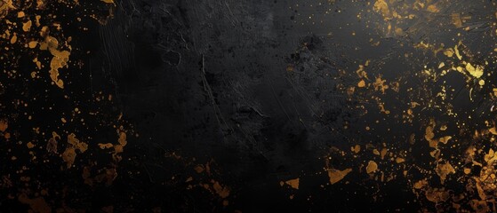 Closeup of abstract rough black gold golden art painting texture, with oil brushstroke, pallet knife paint on canvas