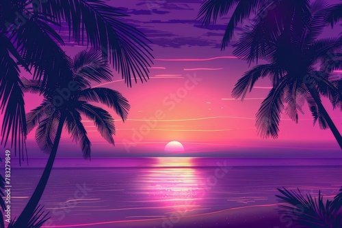 Sunset painting with palm trees © BrandwayArt