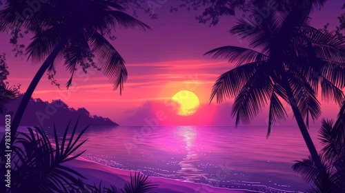 Sunset painting on tropical beach © BrandwayArt