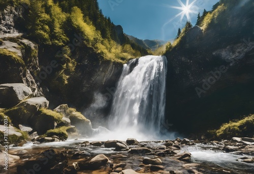 A view of a Waterfall in the mountains