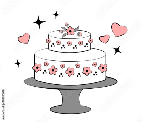 Wedding cake on white background.