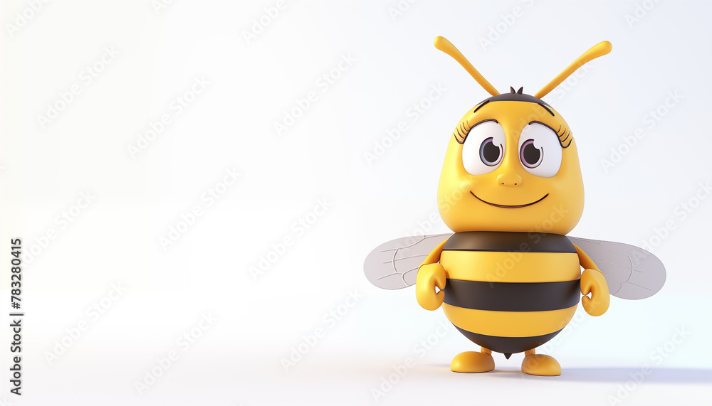 Cute 3d Bee is standing. Cute bee for kids. character in cartoon style. Icon isolated on white background. 3d rendering illustration. Cartoon Cute 3d Bee is standing. Cute bee for kids. character in cartoon style. Icon isolated on white background. 3d rendering illustration. Cartoon