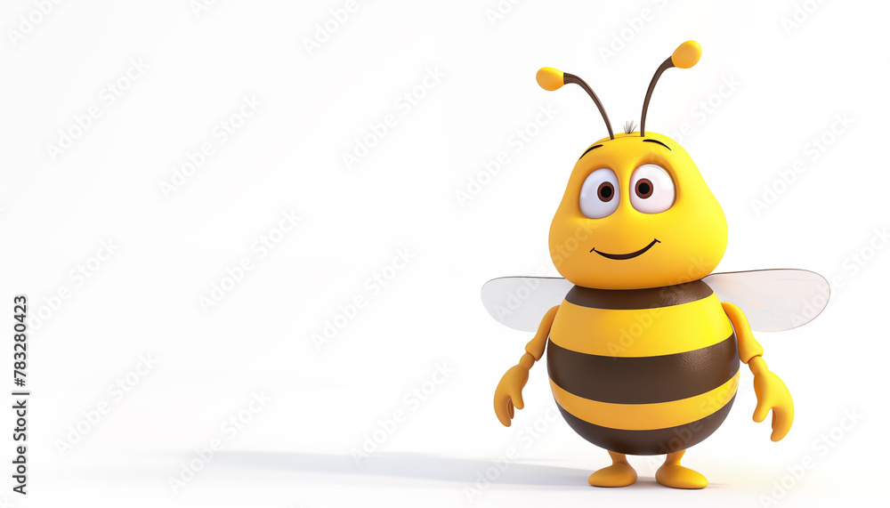 Cute 3d Bee is standing. Cute bee for kids. character in cartoon style. Icon isolated on white background. 3d rendering illustration. Cartoon Cute 3d Bee is standing. Cute bee for kids. character in cartoon style. Icon isolated on white background. 3d rendering illustration. Cartoon