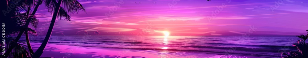 Purple sunset on beach with palm trees Purple sunset on beach with palm trees