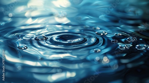 Serene water droplets on tranquil blue surface