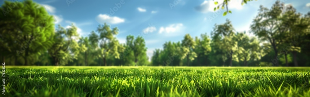 Grassy field with trees in the background