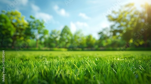 Grassy field with trees in background