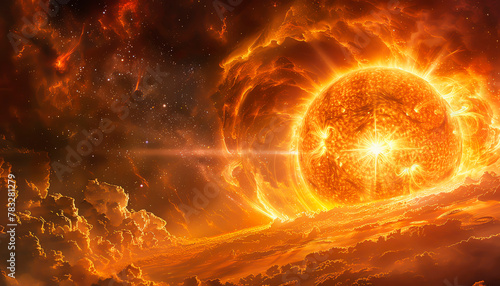 Bask in the radiance of the solar majesty as the suns fiery embrace lights up the cosmic expanse