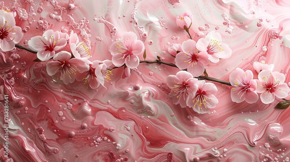 A canvas alive with the delicate beauty of cherry blossoms their pink petals immortalized in rich oil paints A canvas alive with the delicate beauty of cherry blossoms their pink petals immortalized in rich oil paints