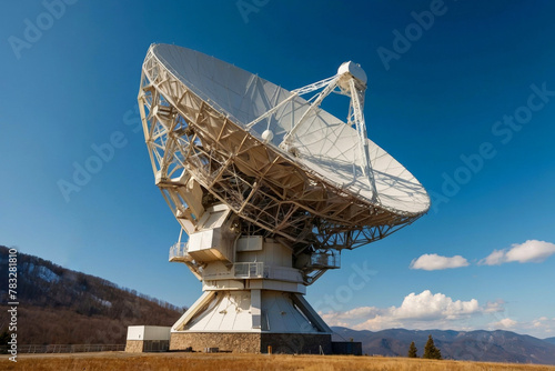 Large space antenna  radio telescope  observatory in the mountains against the blue sky