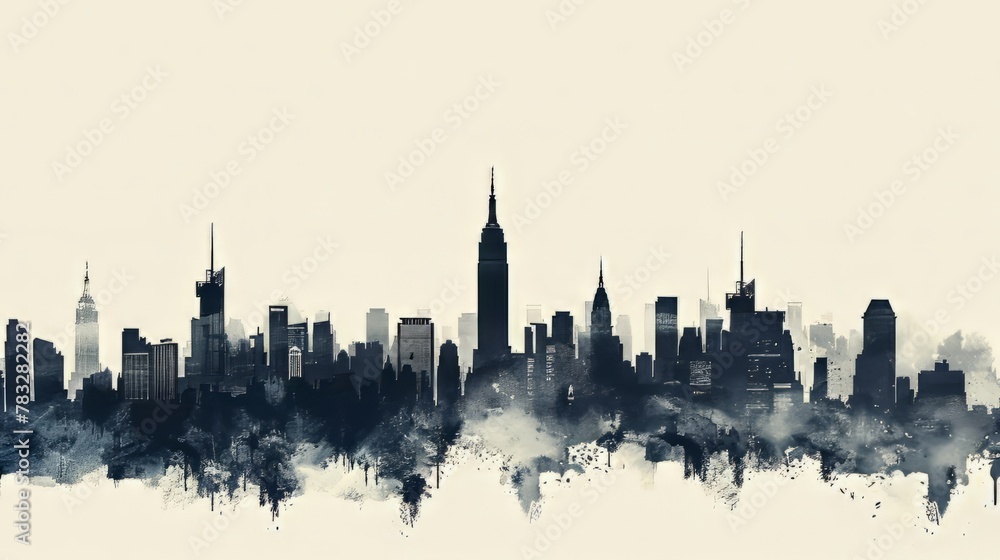 Fototapeta premium A monochromatic cityscape with iconic landmarks against a neutral backdrop