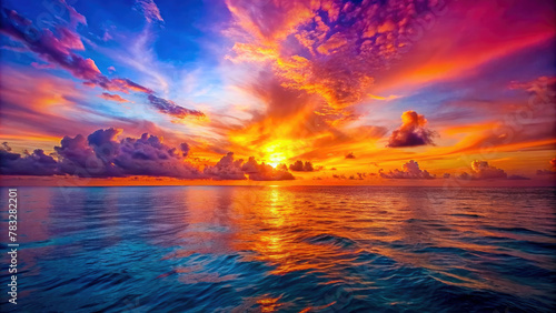 Colorful sunset over the sea, landscape wallpaper. Generative ai