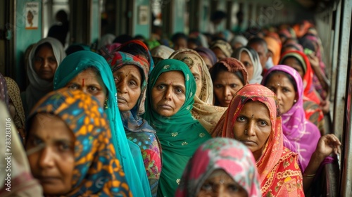 A group of women in colorful saris are standing next to each other, AI