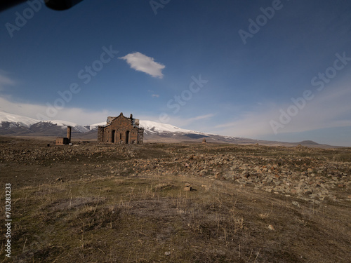 Ani site of historical cities (Ani Harabeleri): first entry into Anatolia, an important trade route Silk Road in the Middle Agesand. Historical Church and temple  in Ani, Kars, Turkey.