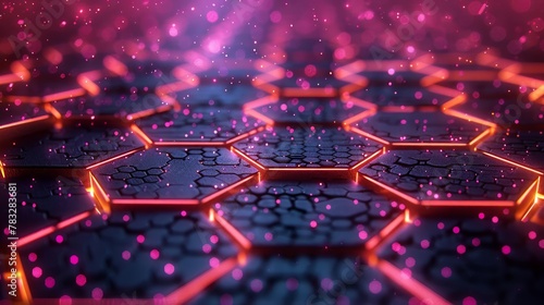 Neon hexagon patterns offer a digital landscape of connectivity © rorozoa