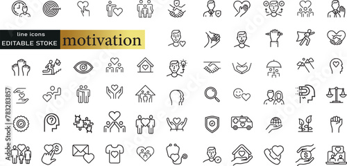 Set of positive thinking icon. Containing self-care, optimism, be loved, healthy lifestyle, happiness, positive mindset and more icons. Solid icon collection. Vector illustration