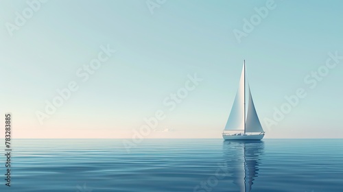 Clean and minimalist illustration of a solitary sailboat on calm seas