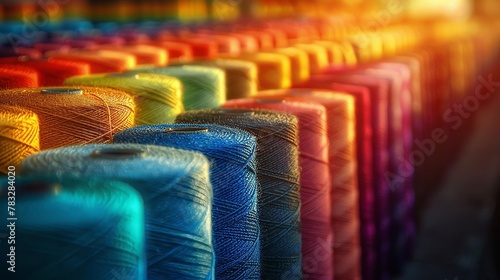 Vibrant threads in a rainbow of sewing potential photo