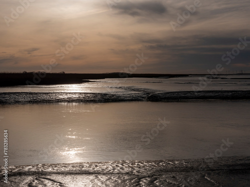 Dollard Estuary at Low Tide: Sunset Silhouette in Groningen, Netherlands photo