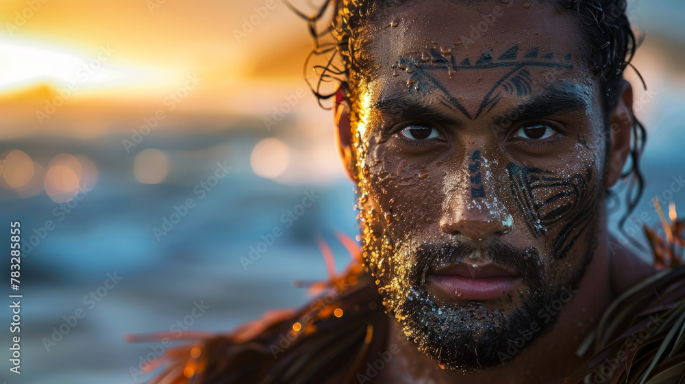 Pacific Islander man with traditional face paint. Pacific Islander man with traditional face paint.