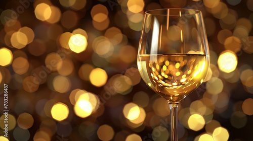 Wine glass with reflections on a bokeh light backdrop